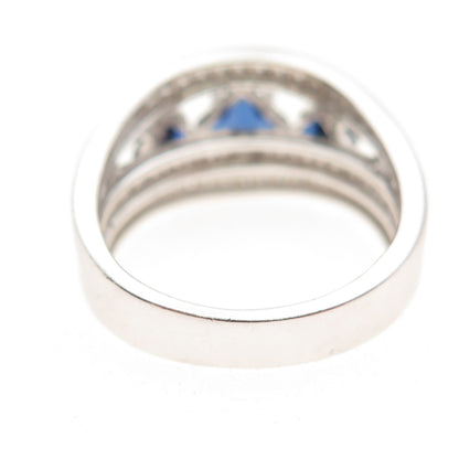 925 Sterling Silver Lab-Created Sapphire & C Z Ring Size 7.25