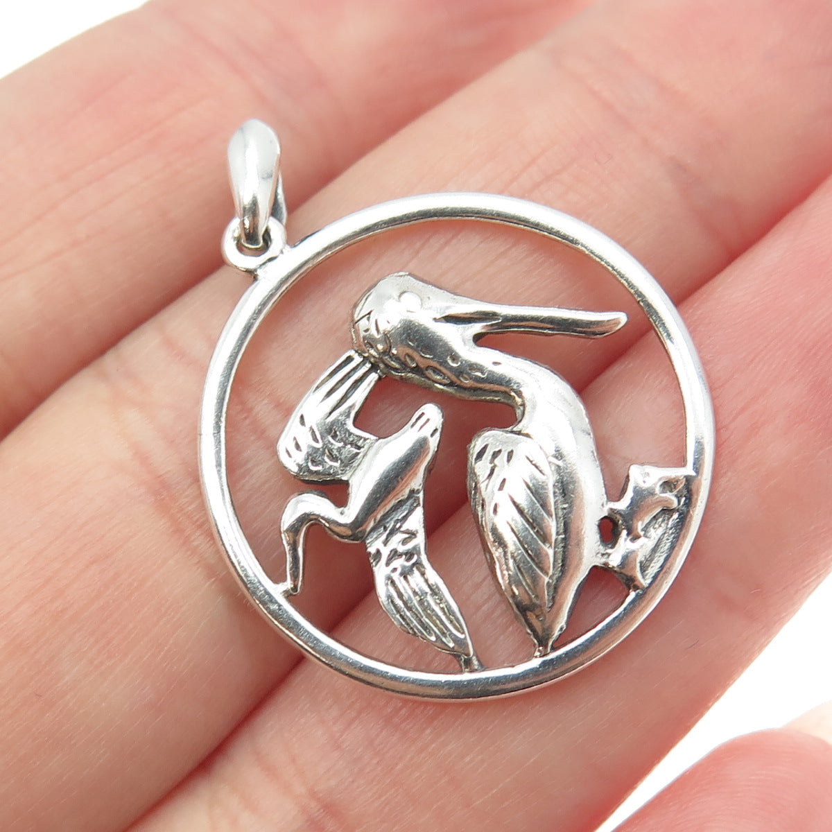 925 Sterling Silver Vintage Couple of Storks Pendant