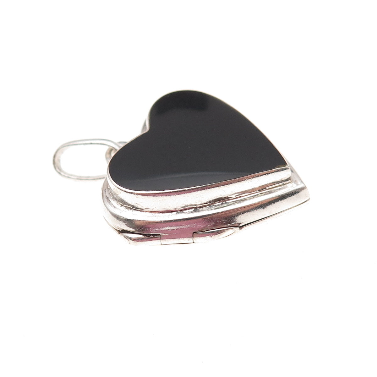 925 Sterling Silver Vintage Real Black Onyx Heart Locket Charm Pendant