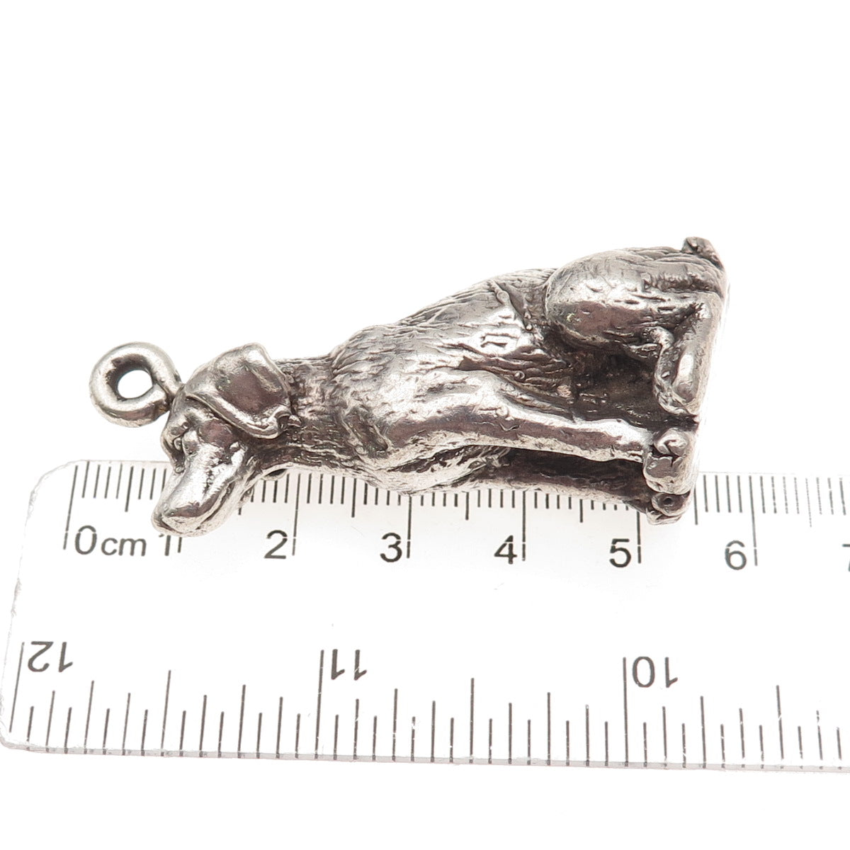 925 Sterling Silver Vintage Golden Retriever Oxidized 3D Hollow Pendant