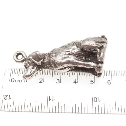 925 Sterling Silver Vintage Golden Retriever Oxidized 3D Hollow Pendant