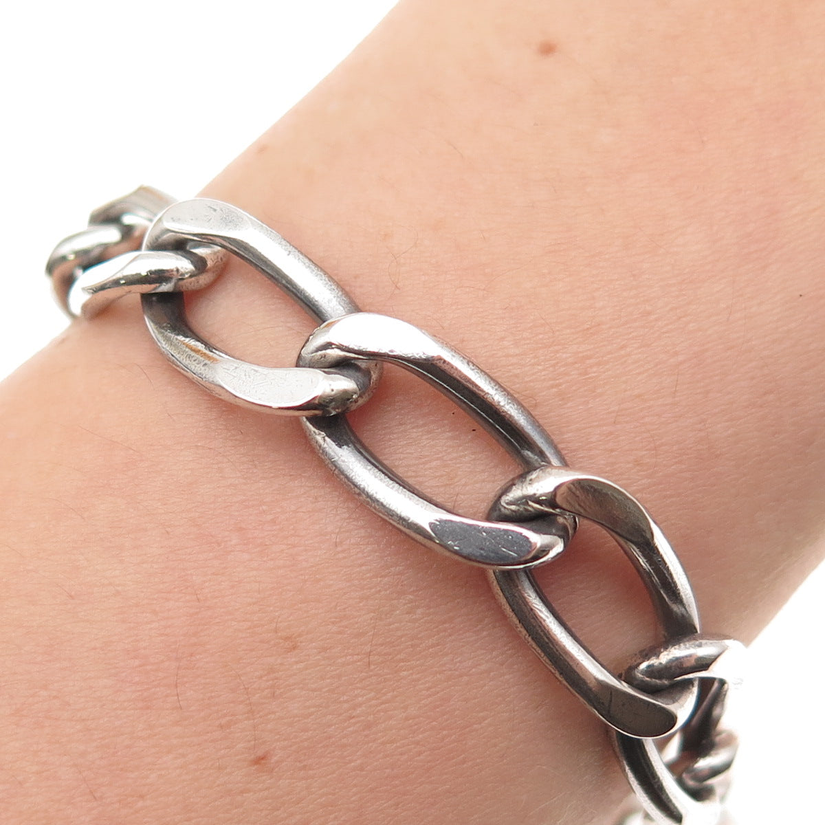 835 Silver Vintage Portugal Curb Link Oxidized Bracelet 8.25"