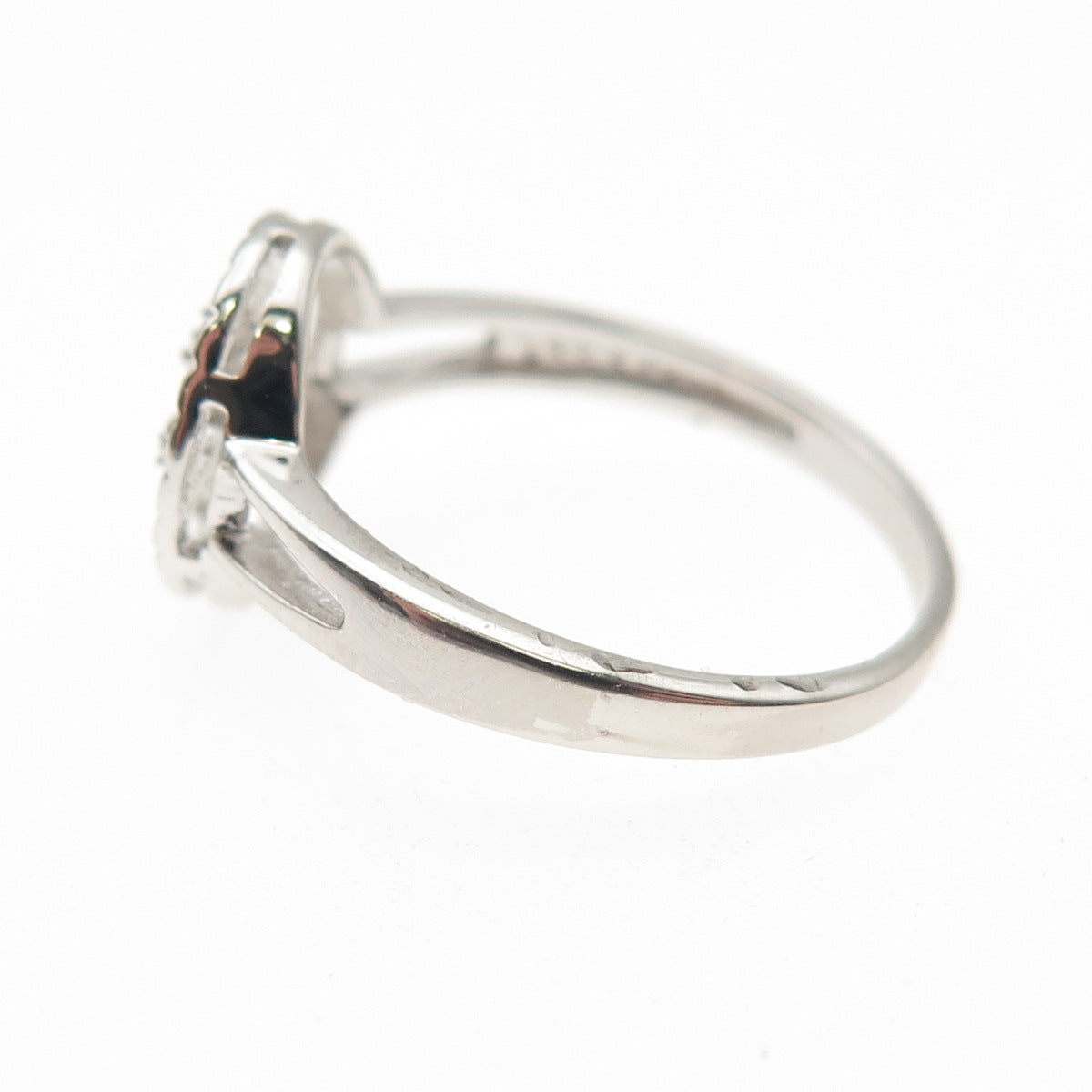 925 Sterling Silver Real Round-Cut Diamond Fleur de Lis Ring Size 7