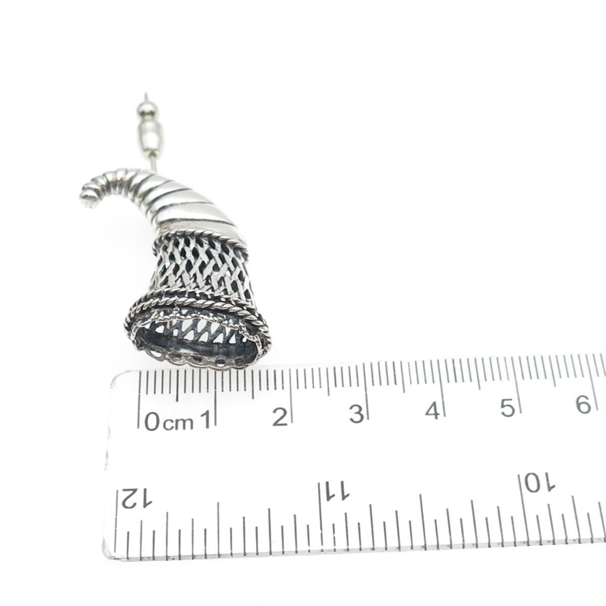 925 Sterling Silver Vintage Horn of Plenty Oxidized Lapel Pin