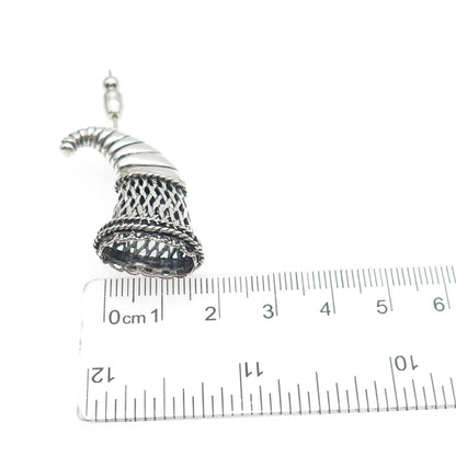 925 Sterling Silver Vintage Horn of Plenty Oxidized Lapel Pin