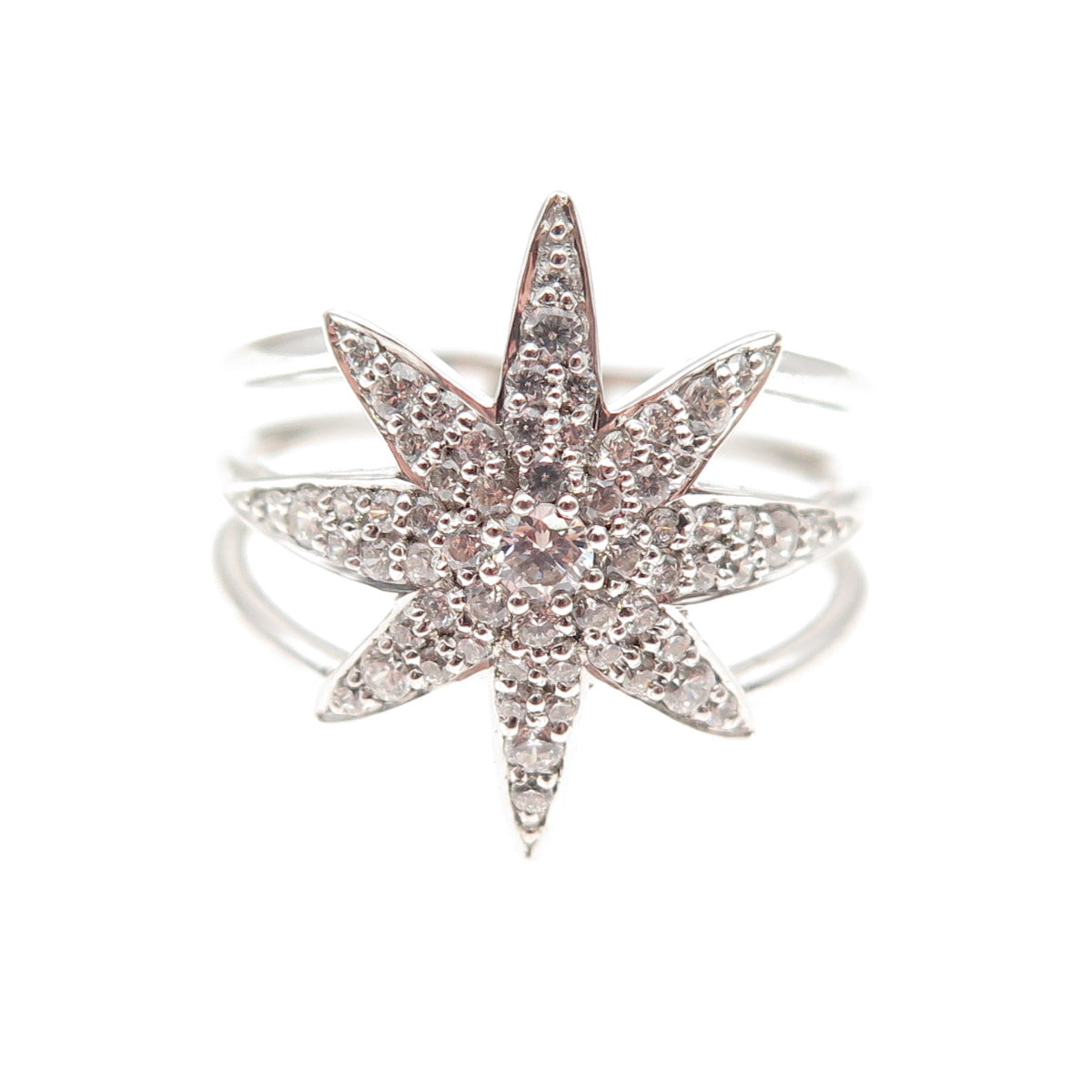 DSMK 925 Sterling Silver Round-Cut C Z North Star Multi-Row Ring Size 7.25
