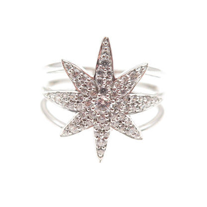DSMK 925 Sterling Silver Round-Cut C Z North Star Multi-Row Ring Size 7.25