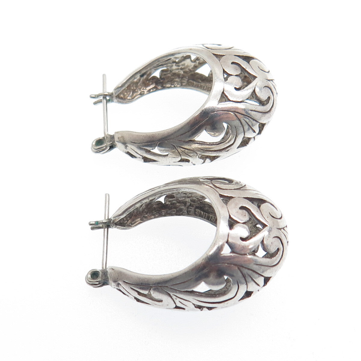 925 Sterling Silver Vintage Floral Ornate Oval Hoop Earrings