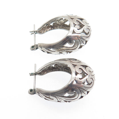 925 Sterling Silver Vintage Floral Ornate Oval Hoop Earrings
