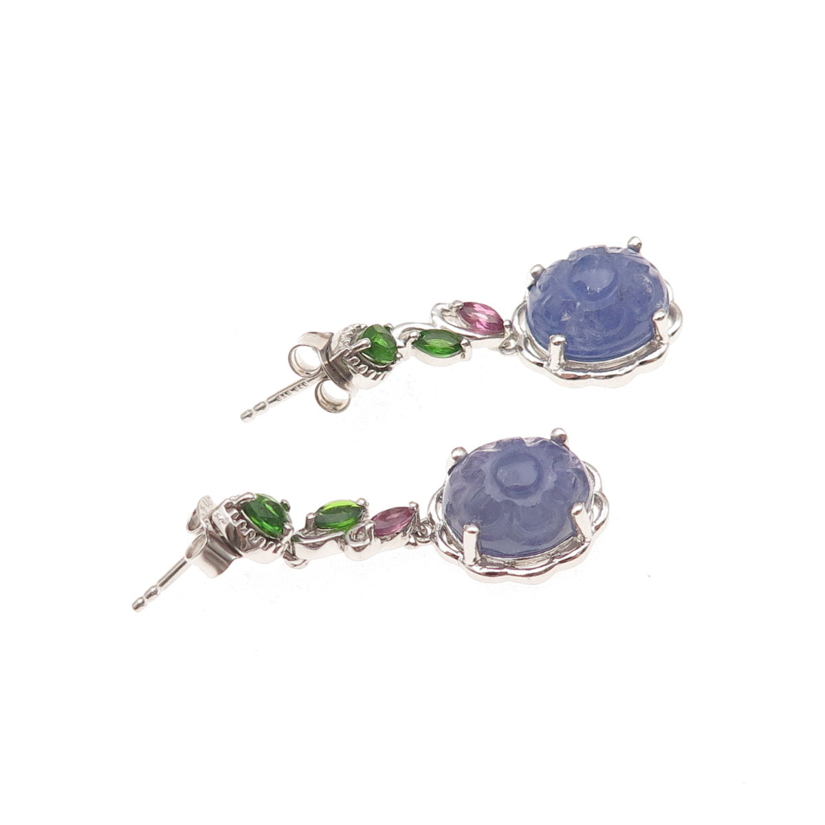 Chuck Clemency 925 Sterling Silver Real Tanzanite Peridot & Amethyst Earrings