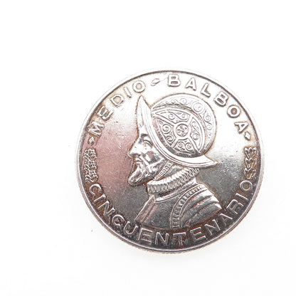 900 Silver Vintage 1953 Panama 1/2 Balboa Coin Pin Brooch