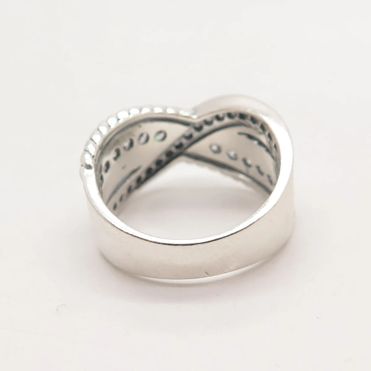 925 Sterling Silver Pave C Z Crossover Ring Size 6.75