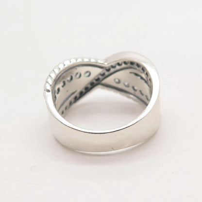 925 Sterling Silver Pave C Z Crossover Ring Size 6.75