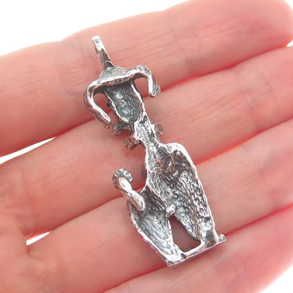 925 Sterling Silver Vintage Poodle Dog Oxidized Pendant