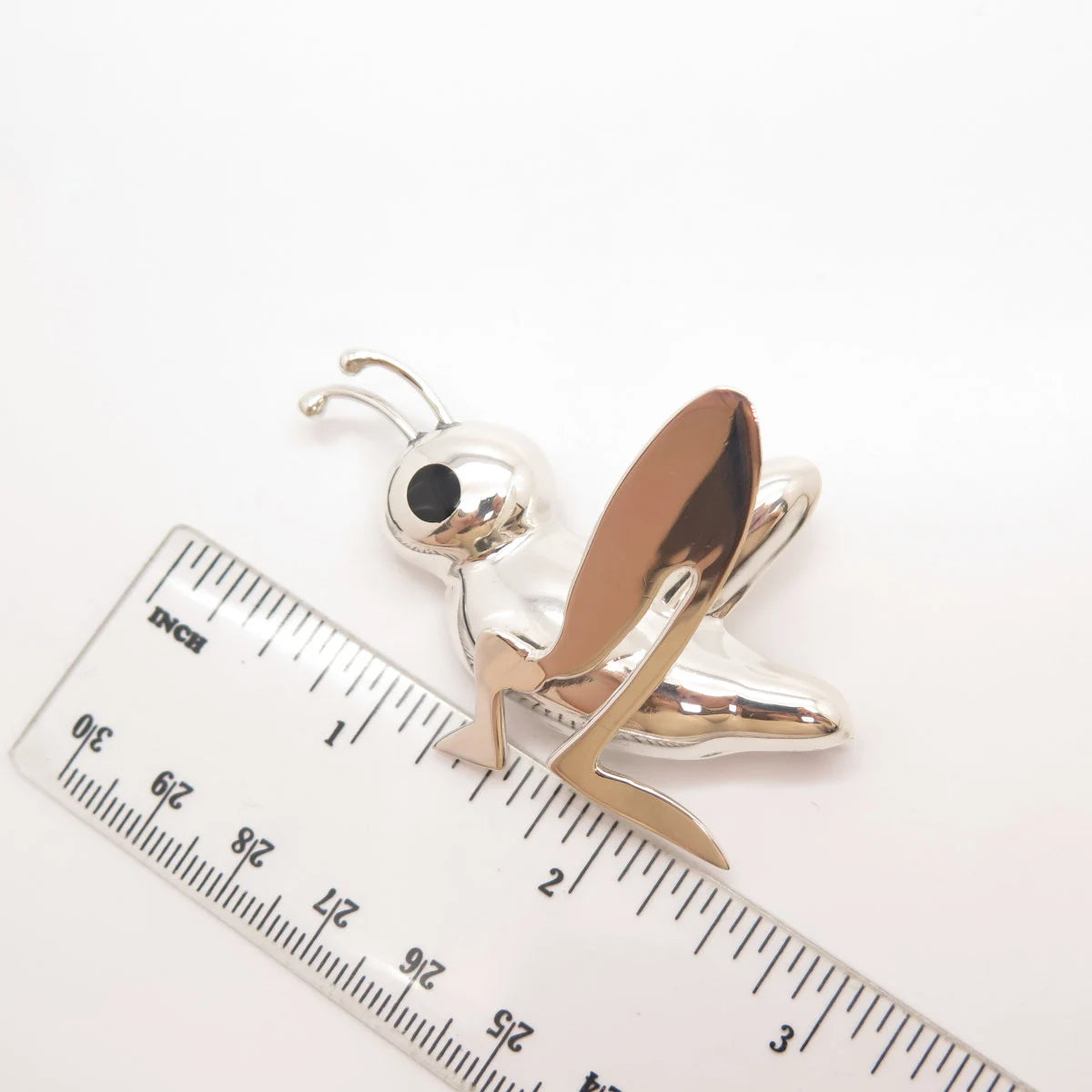 925 Sterling Silver Vintage Mexico Real Black Onyx Gem Grasshopper Pin Brooch