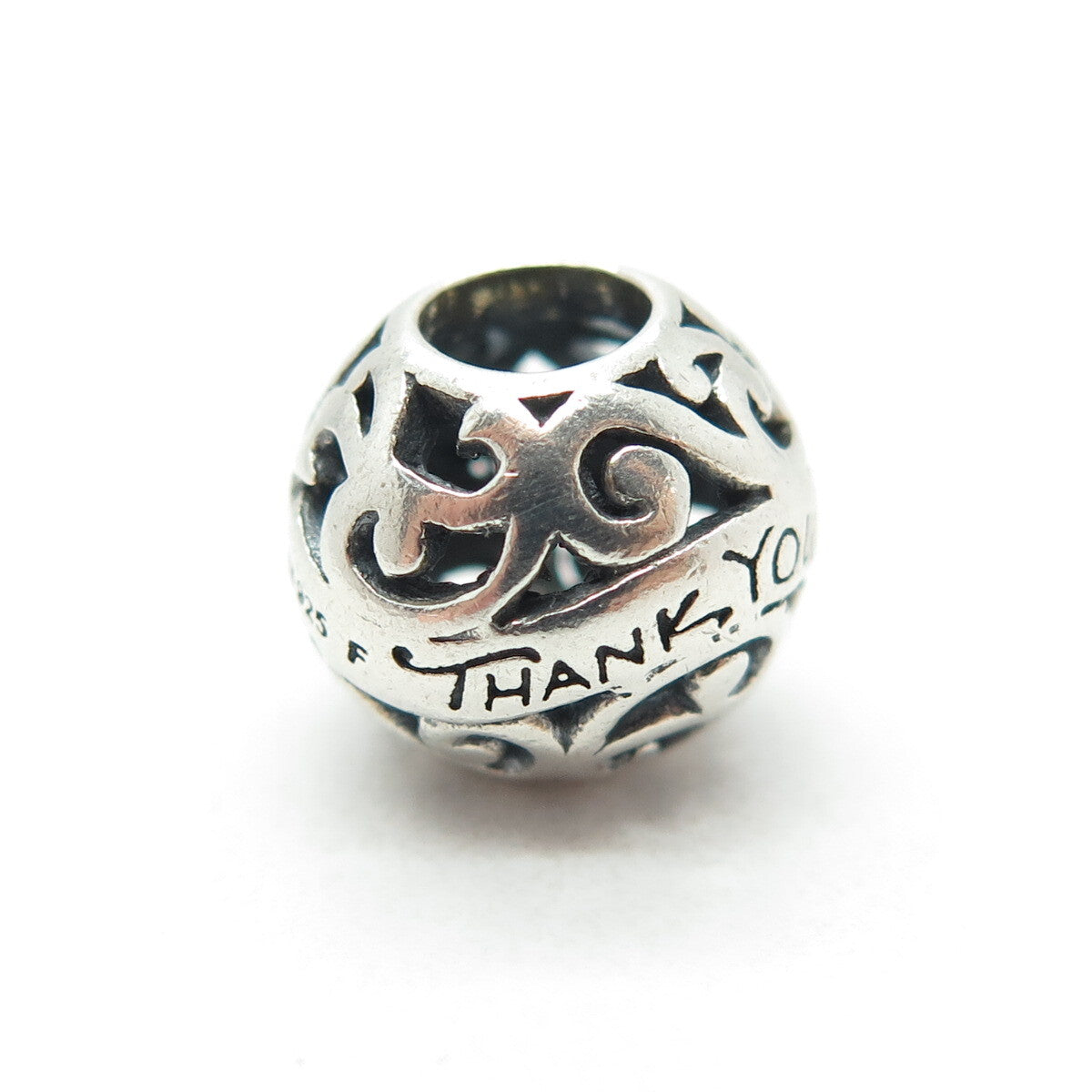 CHAMILIA 925 Sterling Silver "Thank You" Ornate Ball Bead Charm