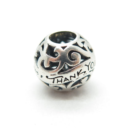 CHAMILIA 925 Sterling Silver "Thank You" Ornate Ball Bead Charm