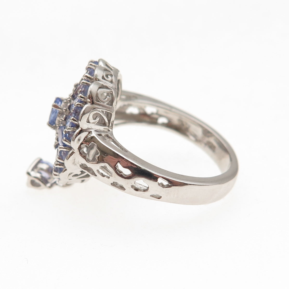 Chuck Clemency 925 Sterling Silver Real Tanzanite & White Topaz Ring Size 8.25