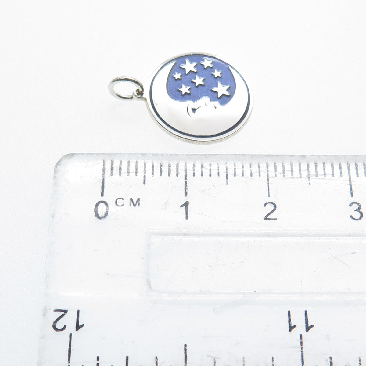 925 Sterling Silver Purple Enamel Crescent Round Tag Minimalist Charm Pendant