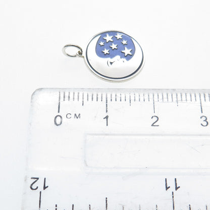 925 Sterling Silver Purple Enamel Crescent Round Tag Minimalist Charm Pendant