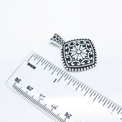 925 Sterling Silver Vintage Enamel Ornate Slide Pendant