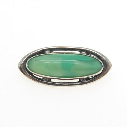 925 Sterling Silver Antique Green Glass Oxidized Pin Brooch