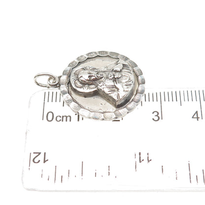 Creed 925 Sterling Silver Vintage Jesus Sacred Heart Medal Charm Pendant