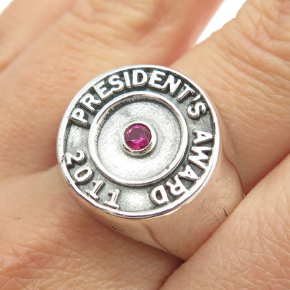 925 Sterling Silver Real Ruby "President's Award 2011" Signet Ring Size 11.25