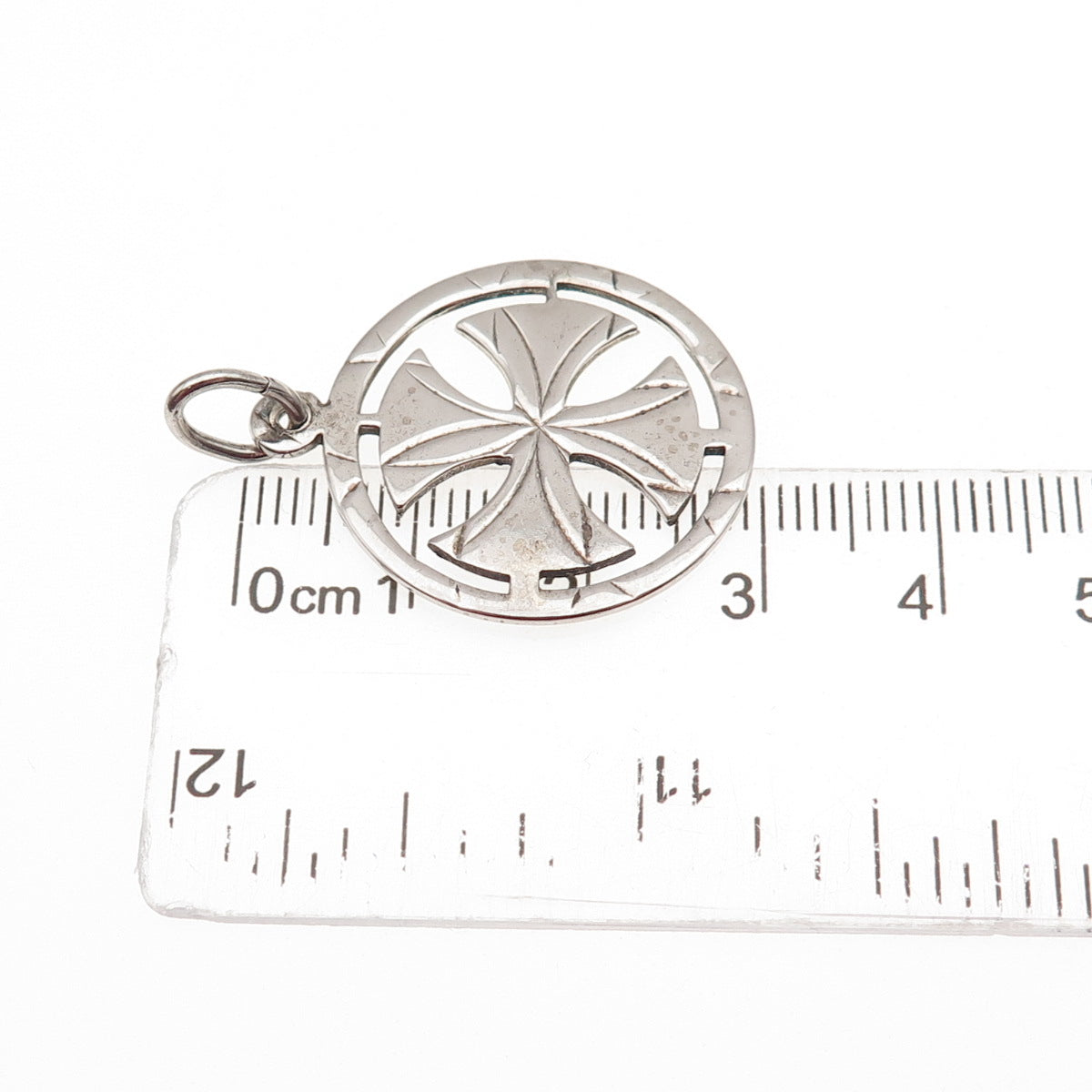 925 Sterling Silver Vintage Cross Round Charm Pendant
