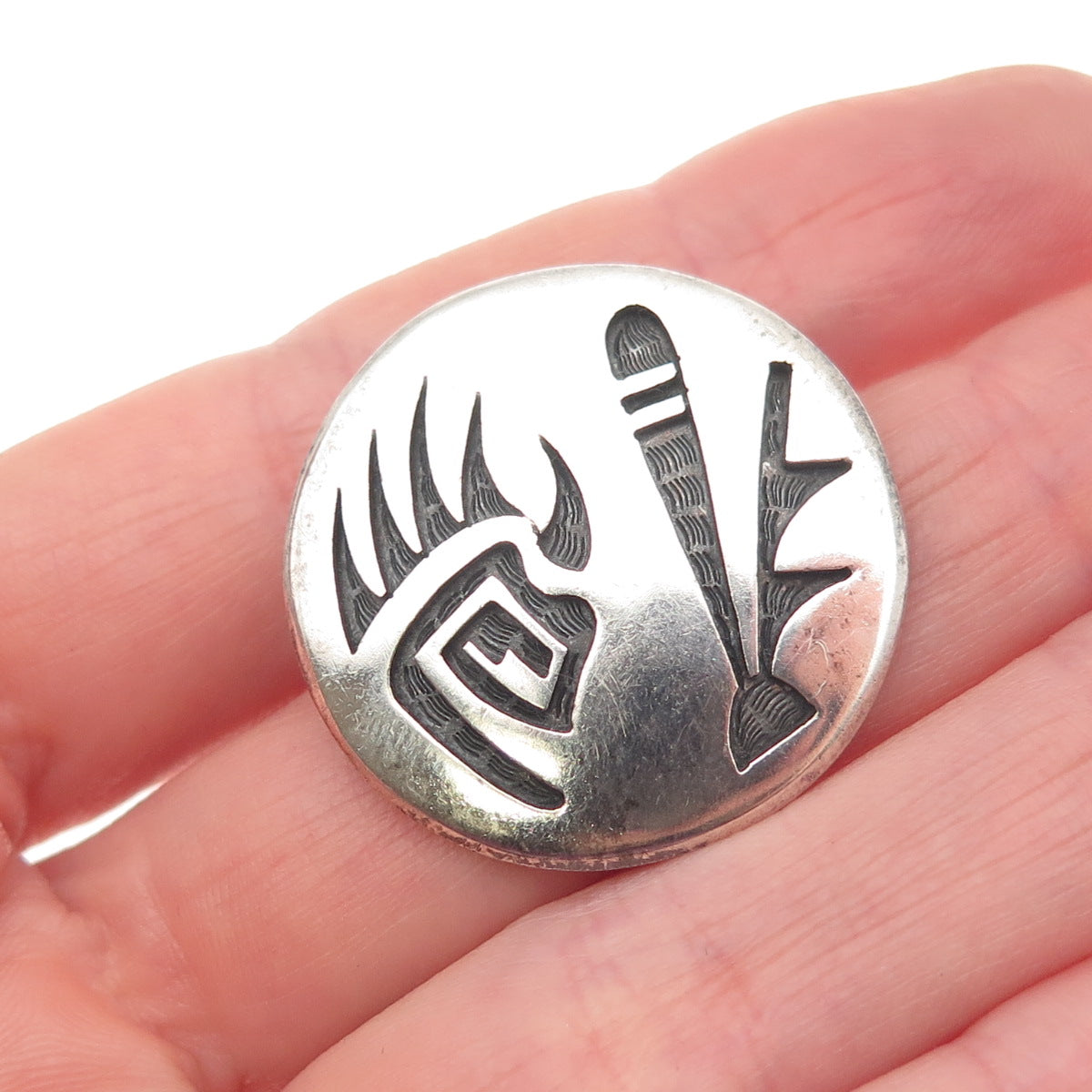 Loren Sakeva Kumoni Hopi Old Pawn 925 Sterling Vintage Bear Pin Brooch / Pendant