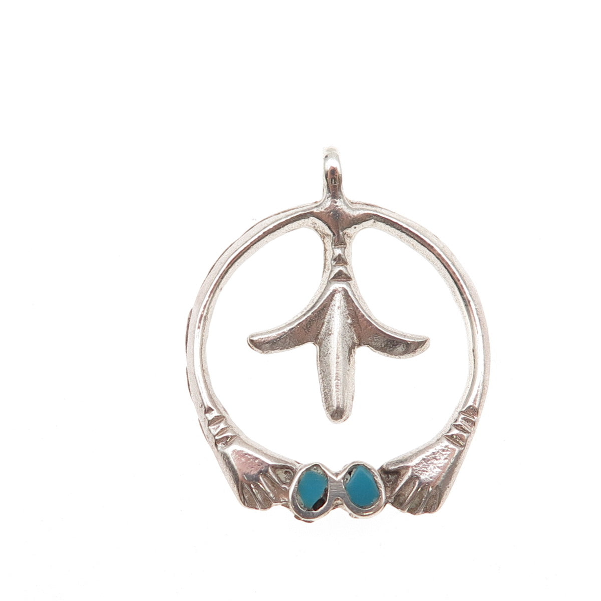 Old Pawn Sterling Silver Vintage Turquoise Squash Blossom Naja Overlay Pendant