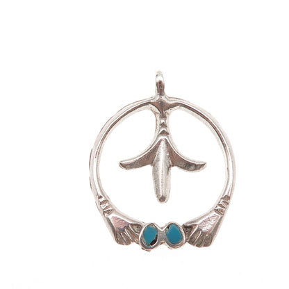 Old Pawn Sterling Silver Vintage Turquoise Squash Blossom Naja Overlay Pendant