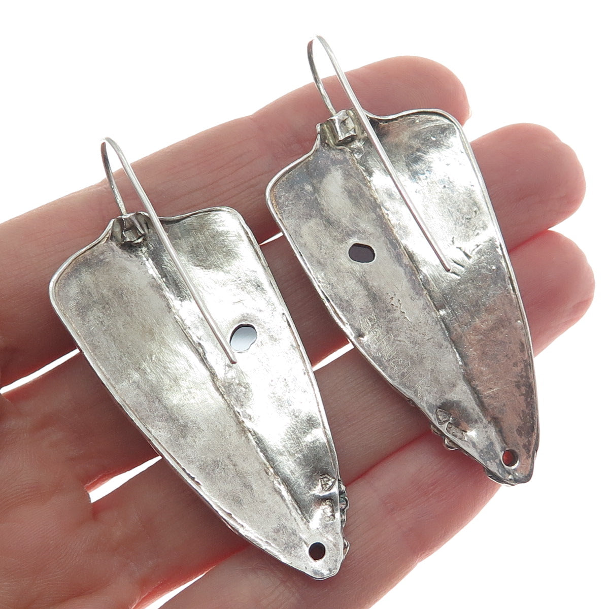 BARUCH K 925 Sterling Silver Vintage Real Tourmaline & Garnet Modernist Earrings