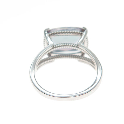 925 Sterling Silver Real Mystic Quartz Roped Bezel Ring Size 7.25