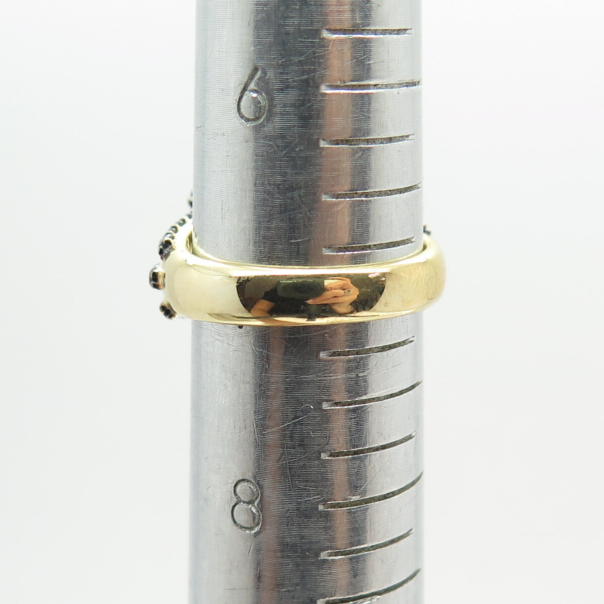 925 Sterling Silver Gold Plated Checkered Green Onyx & Black Spinel Ring Size 7