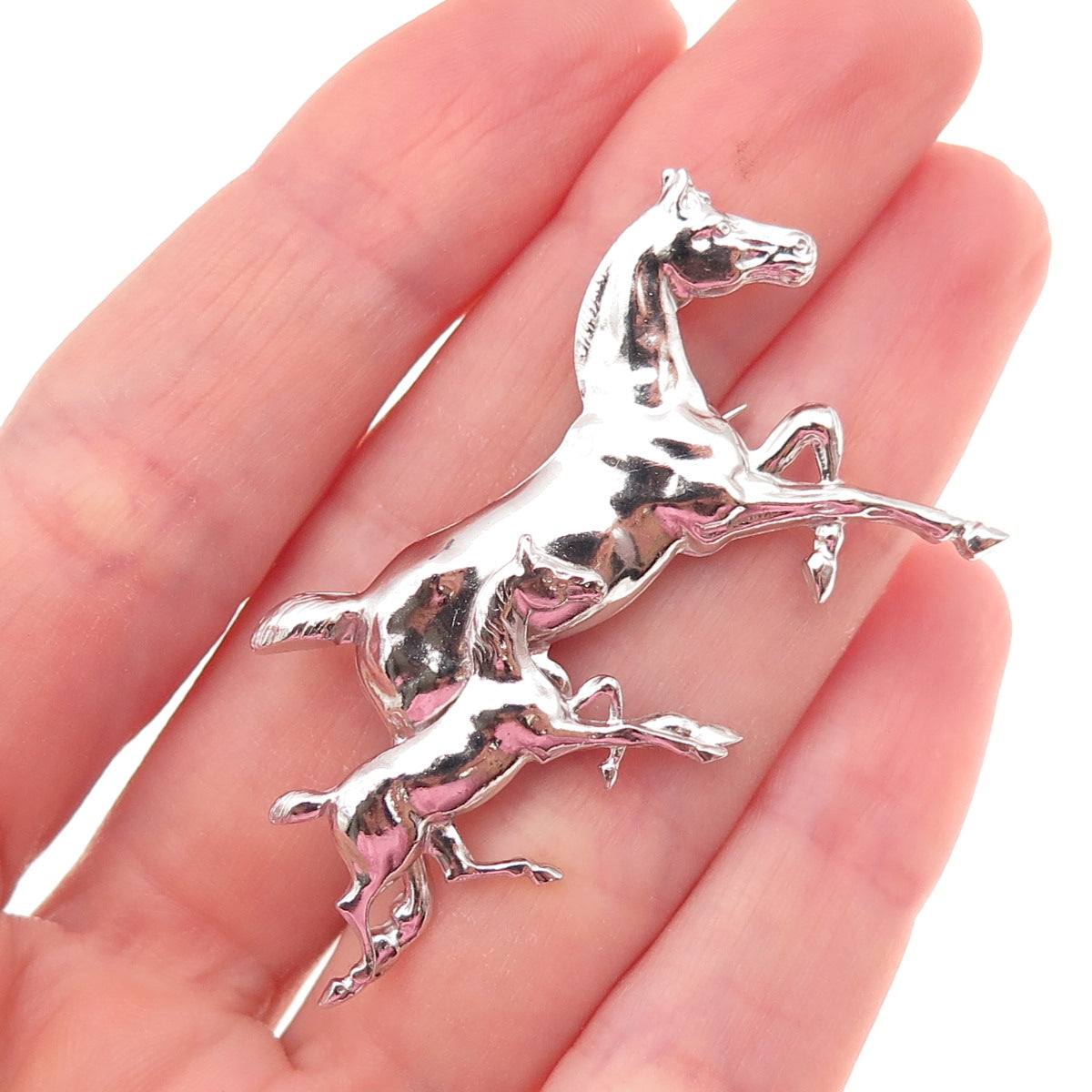 Slode 925 Sterling Silver Vintage Mare & Foal Horse Pin Brooch