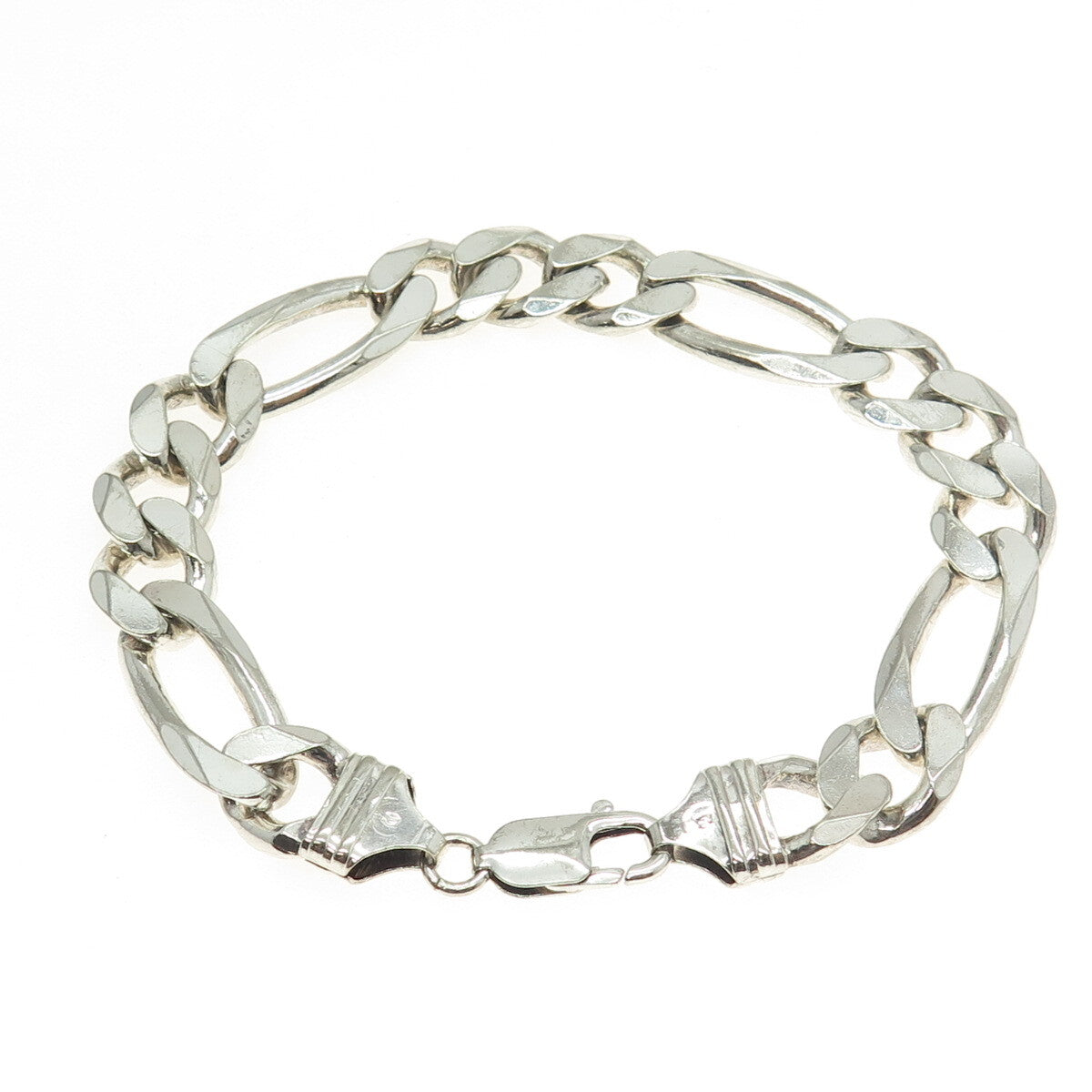 925 Sterling Silver Vintage Italy Figaro Link Bracelet 8"