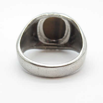 925 Sterling Silver Vintage Vargas Real Tiger Eye Gem Domed Ring Size 9.5