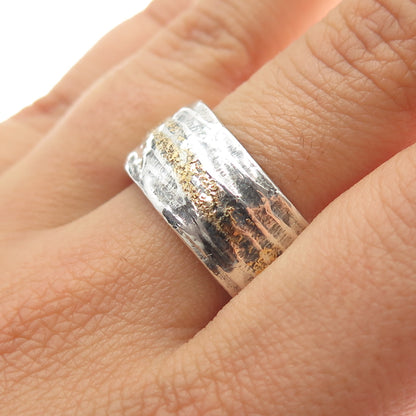 PAVE Sterling Silver 22K Gold Vintage Modernist Oxidized Band Ring Size 10.75