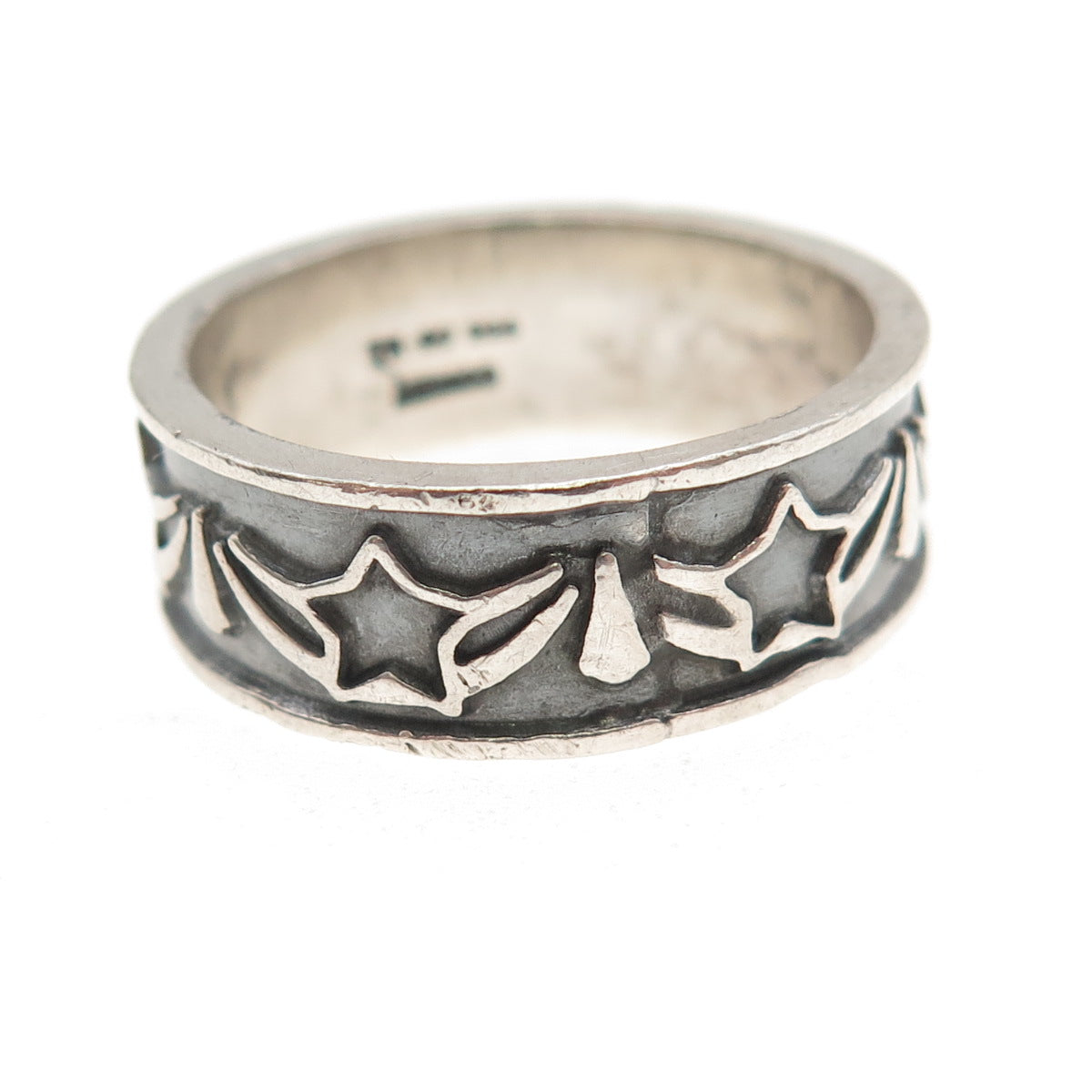 925 Sterling Silver Vintage Mexico Star Oxidized Band Ring Size 10