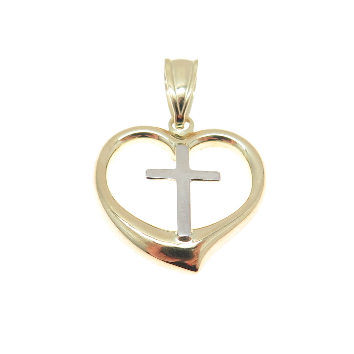 14K Yellow & White Gold Heart Cross Minimalist Charm Pendant