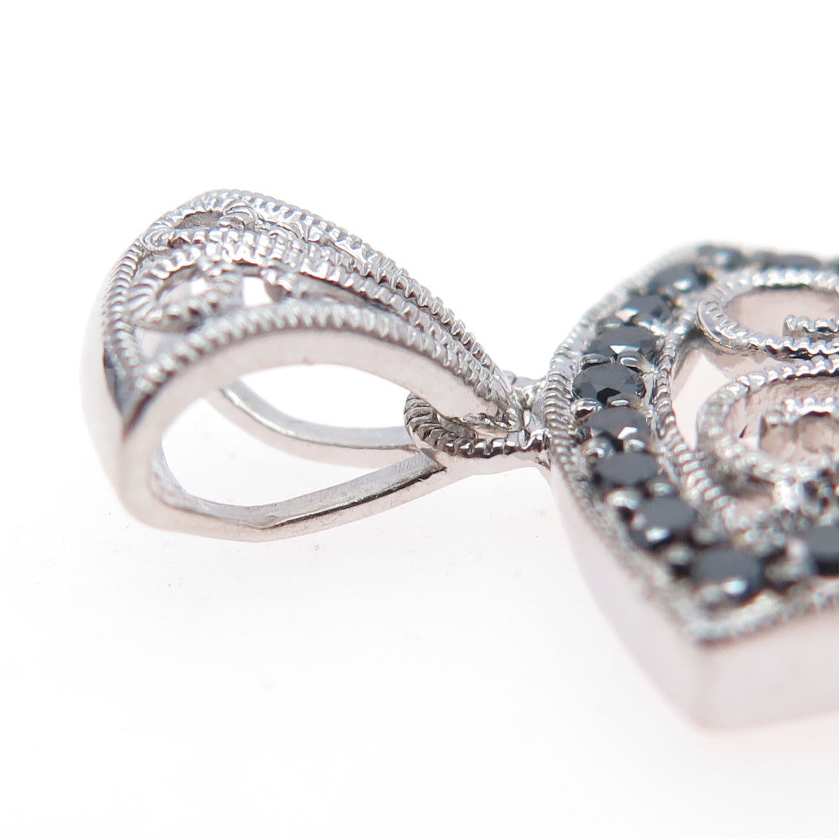 925 Sterling Silver Real Round-Cut Black Diamond Ornate Cross Pendant