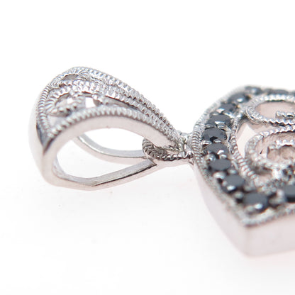 925 Sterling Silver Real Round-Cut Black Diamond Ornate Cross Pendant