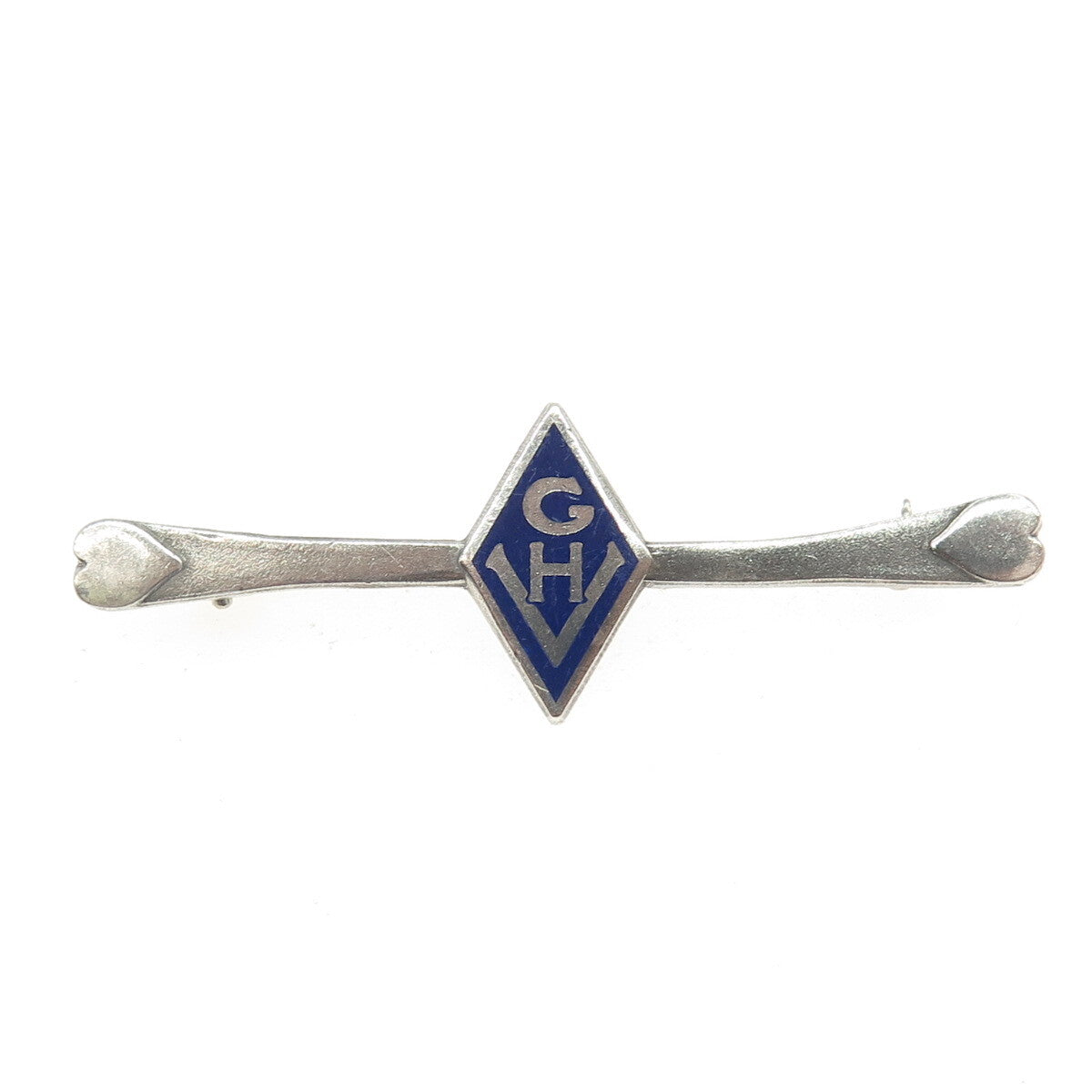 925 Sterling Silver Vintage Blue Enamel "GH" Initial Pin Brooch