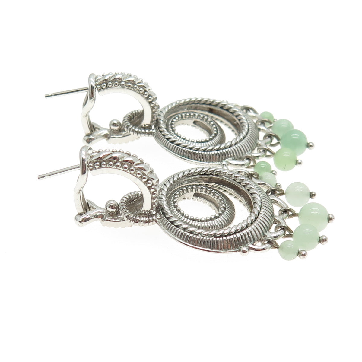 JUDITH RIPKA 925 Sterling Silver Real Jade Dangle Charm Omega Back Earrings