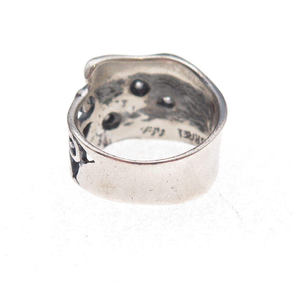 Didae 925 Sterling Silver Vintage Israel C Z Modernist Oxidized Ring Size 8.25