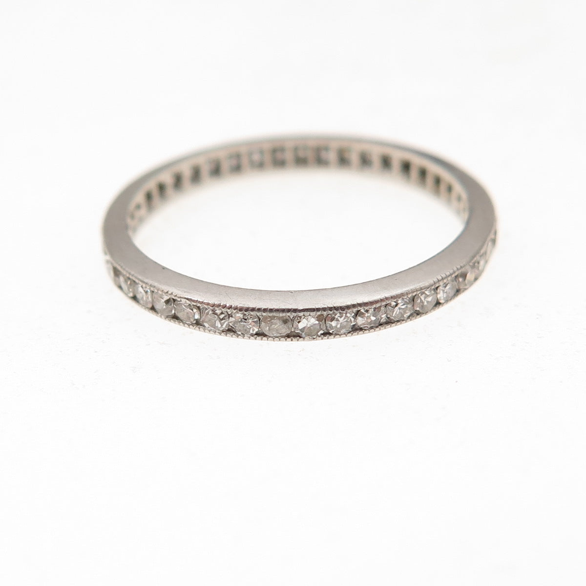 Platinum Antique Art Deco Real Diamond Stackable Eternity Band Ring Size 4.75
