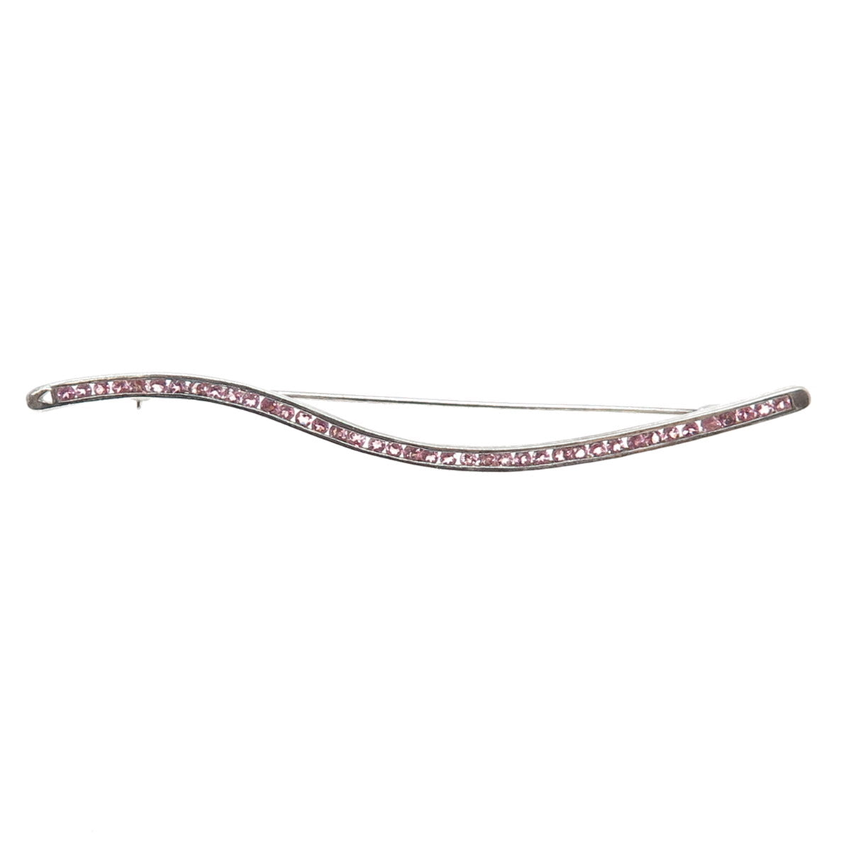 ZINA 925 Sterling Silver Vintage Real Pink Amethyst Modernist Wavy Pin Brooch