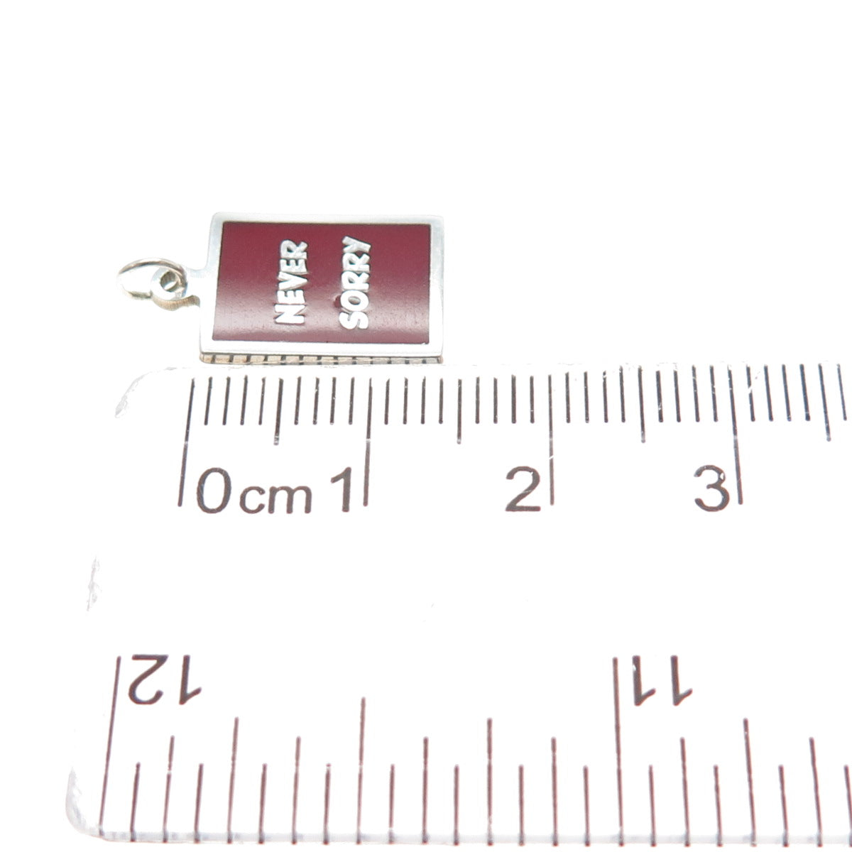 925 Sterling Silver Red Enamel Never Sorry Minimalist Charm Pendant
