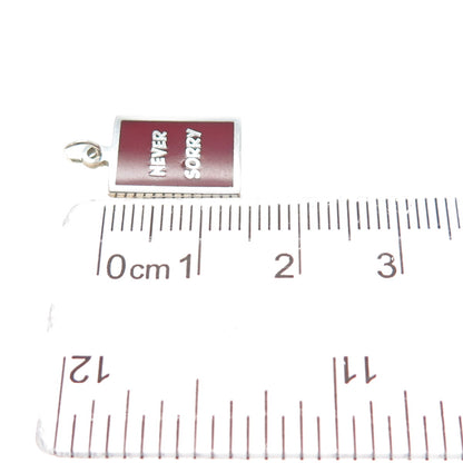 925 Sterling Silver Red Enamel Never Sorry Minimalist Charm Pendant